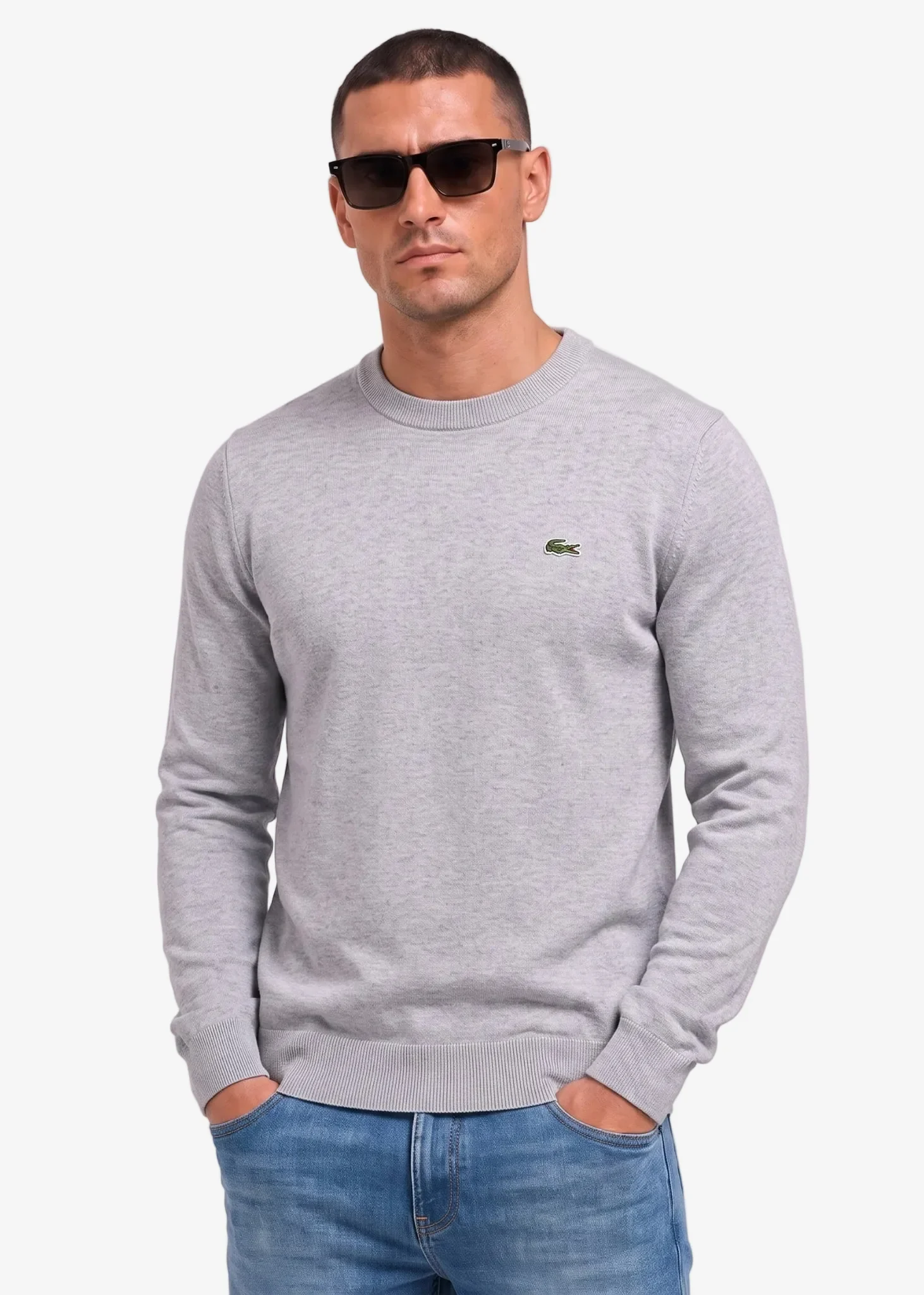 Regular fit crew neck sweater - silver chine