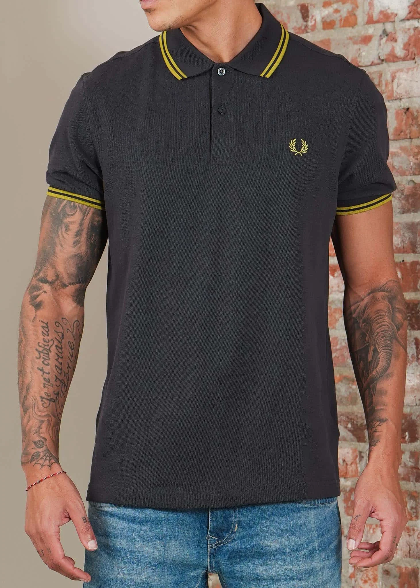 Twin tipped fred perry shirt - Court Green Snow White Navy