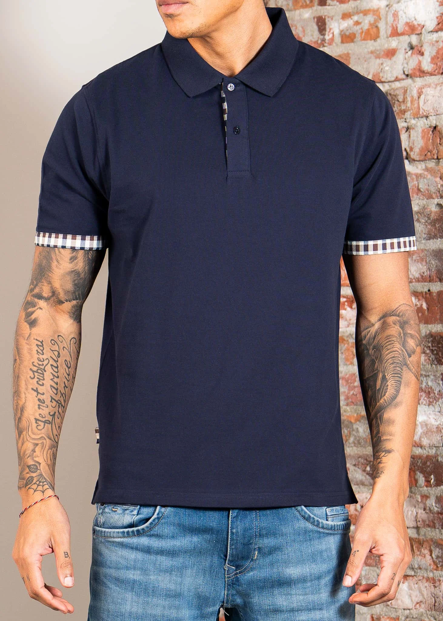 Cc stretch piqué sleeve polo - navy