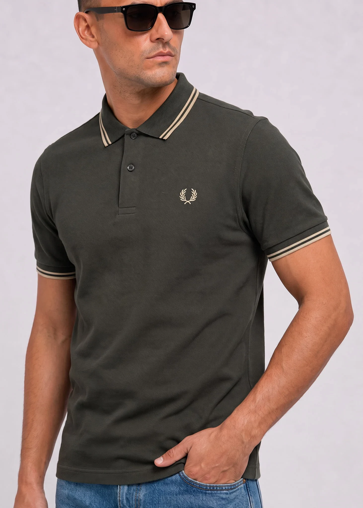 Twin tipped polo - field green oatmeal