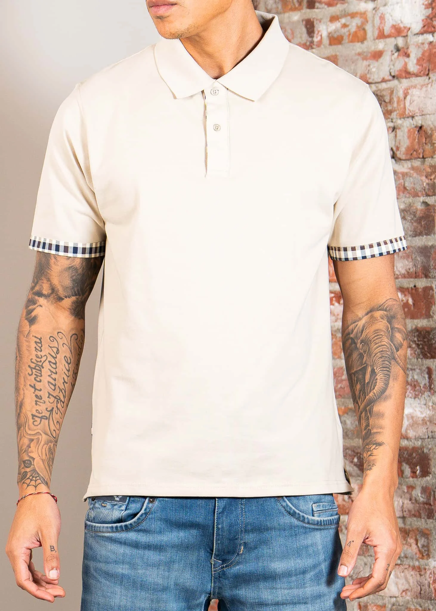 Cc stretch piqué sleeve polo - beige