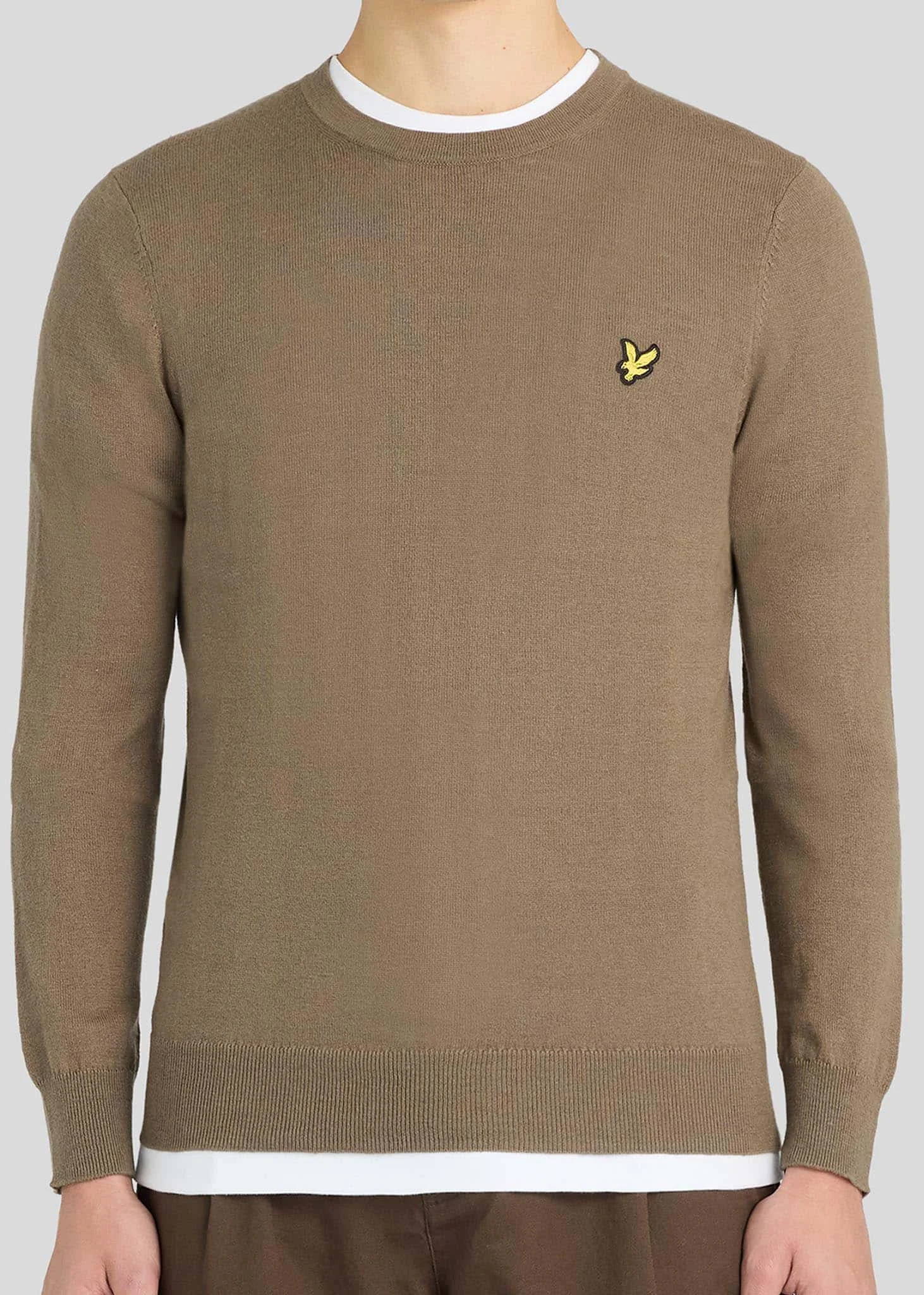 Cotton merino crew neck jumper - khaki ash