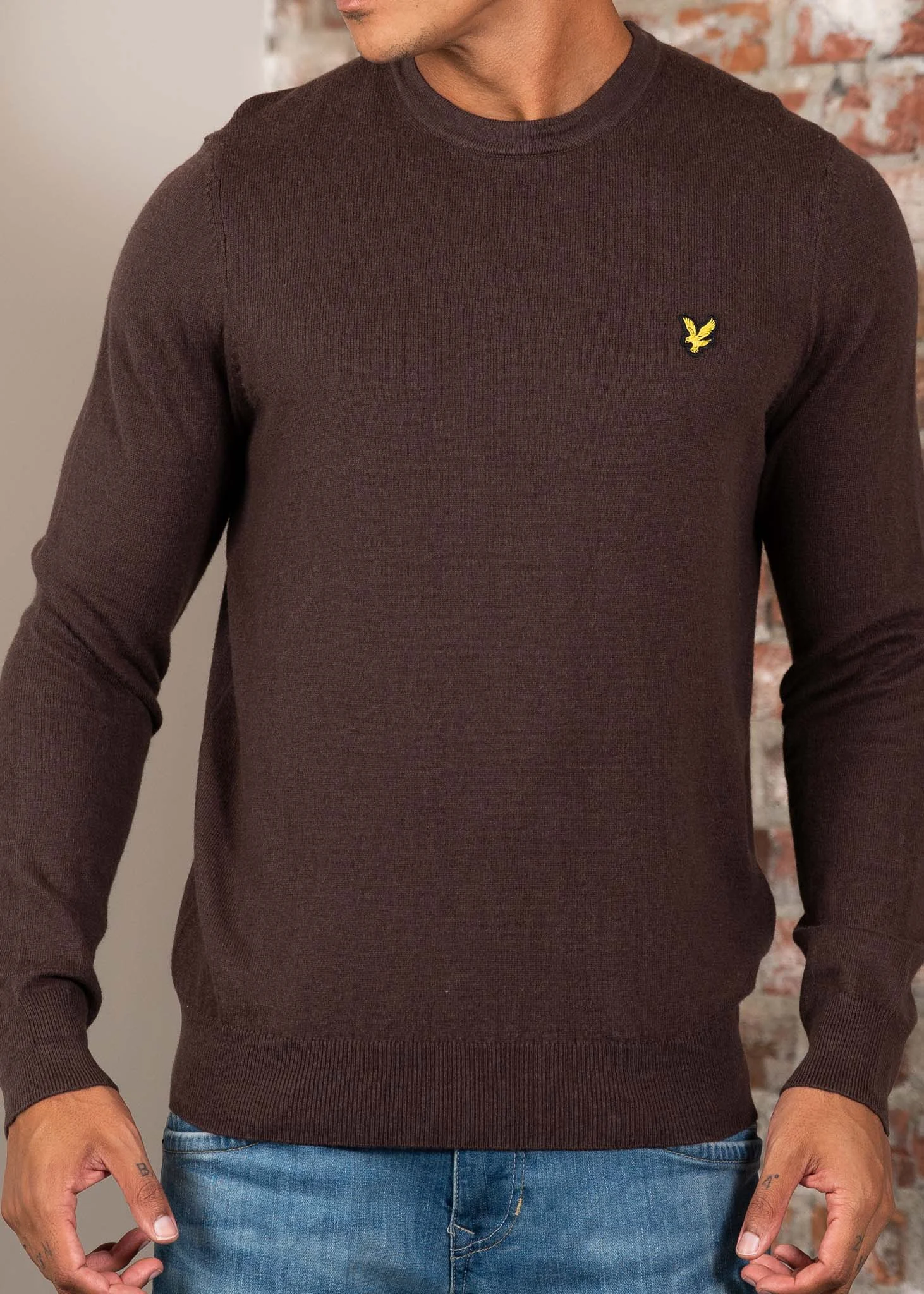 Cotton merino crew neck jumper - espresso
