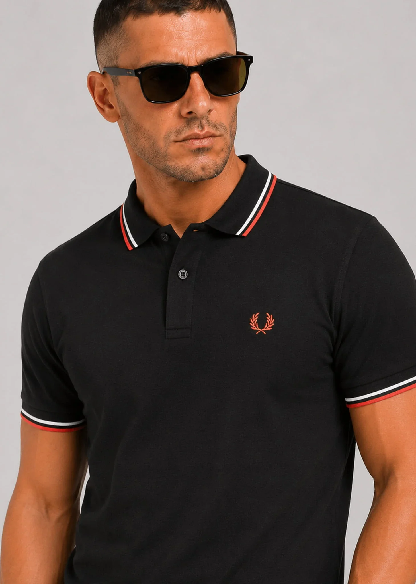 Twin tipped fred perry shirt - black dusky blue strawberry cream