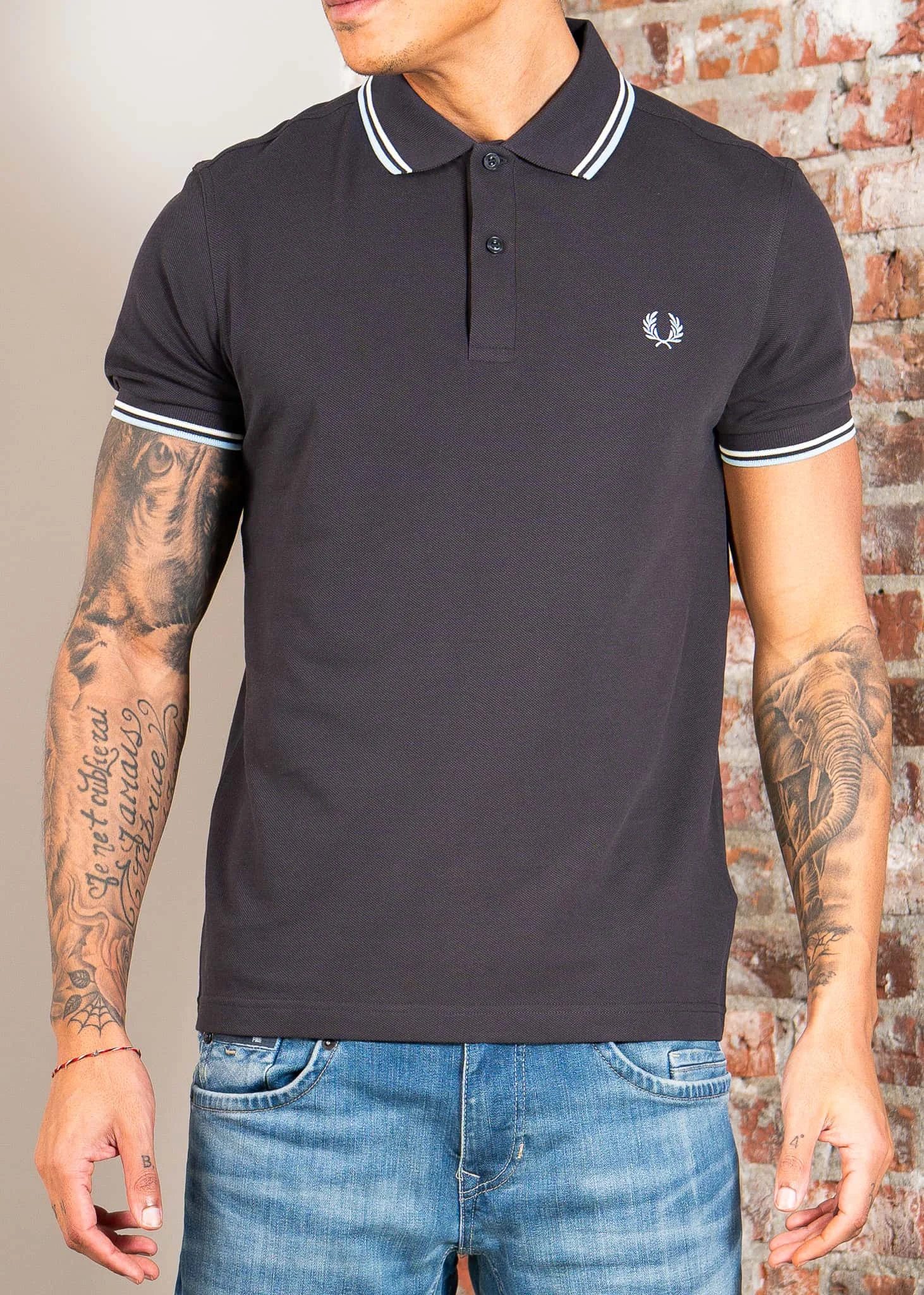 Twin tipped fred perry shirt - anchor grey ecru ball boy blue