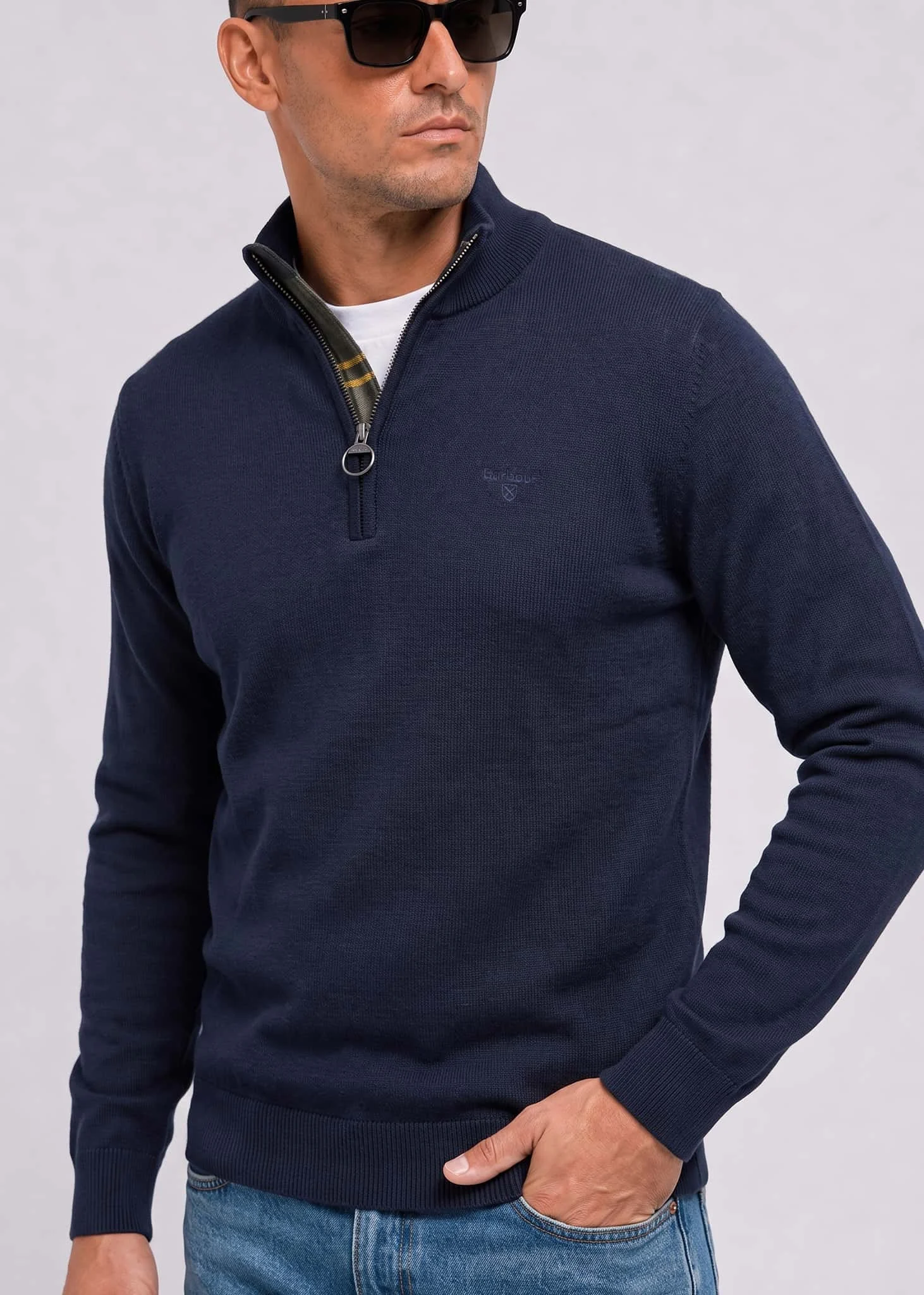 Cotton half zip knitted jumper - navy