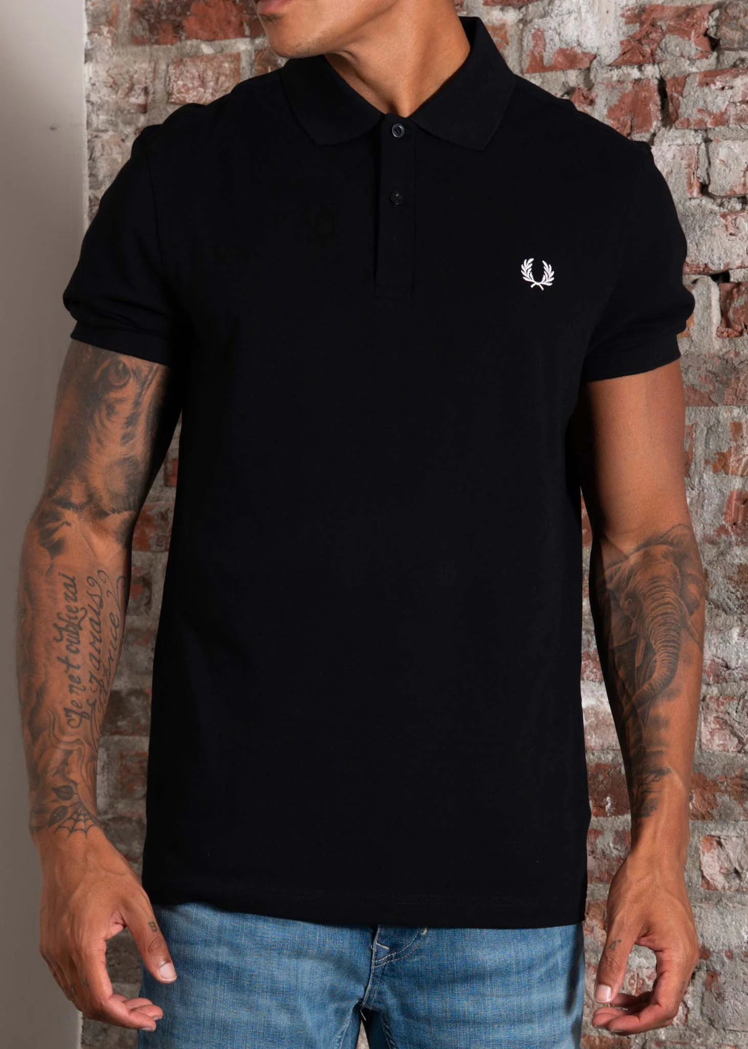 Plain fred perry shirt - black white