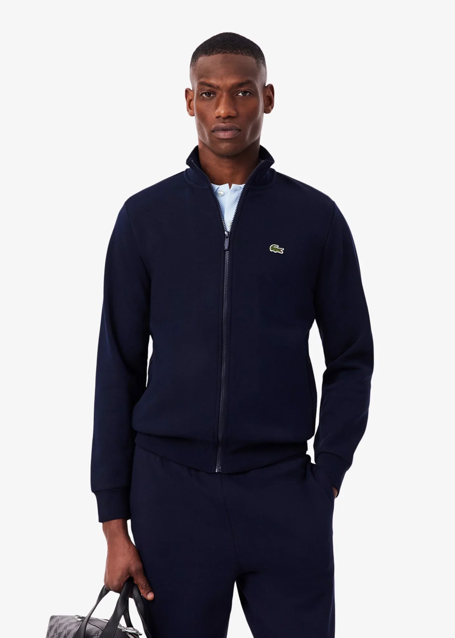 Brushed fleece zip through sweater - Navy