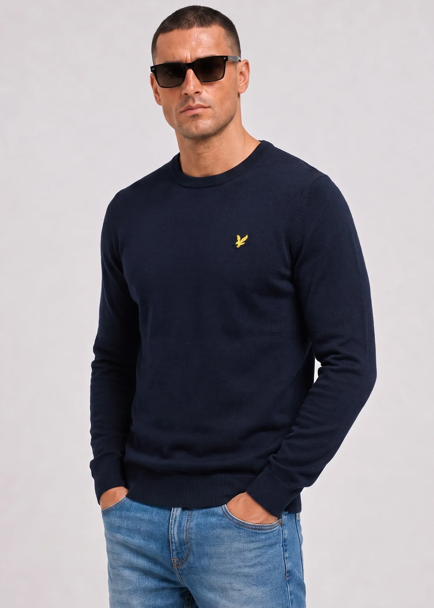 Cotton merino crew neck jumper - dark navy