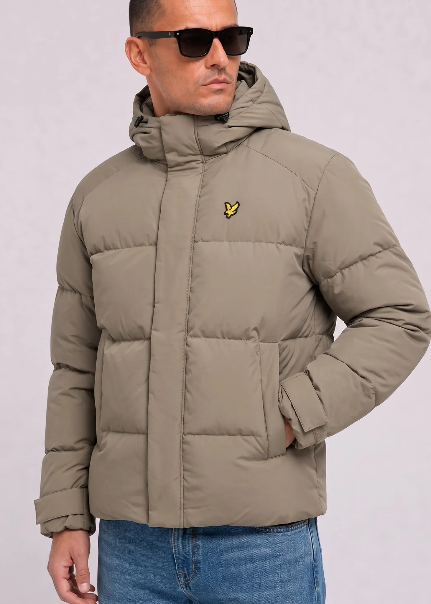 Hooded puffer jacket - khaki ash