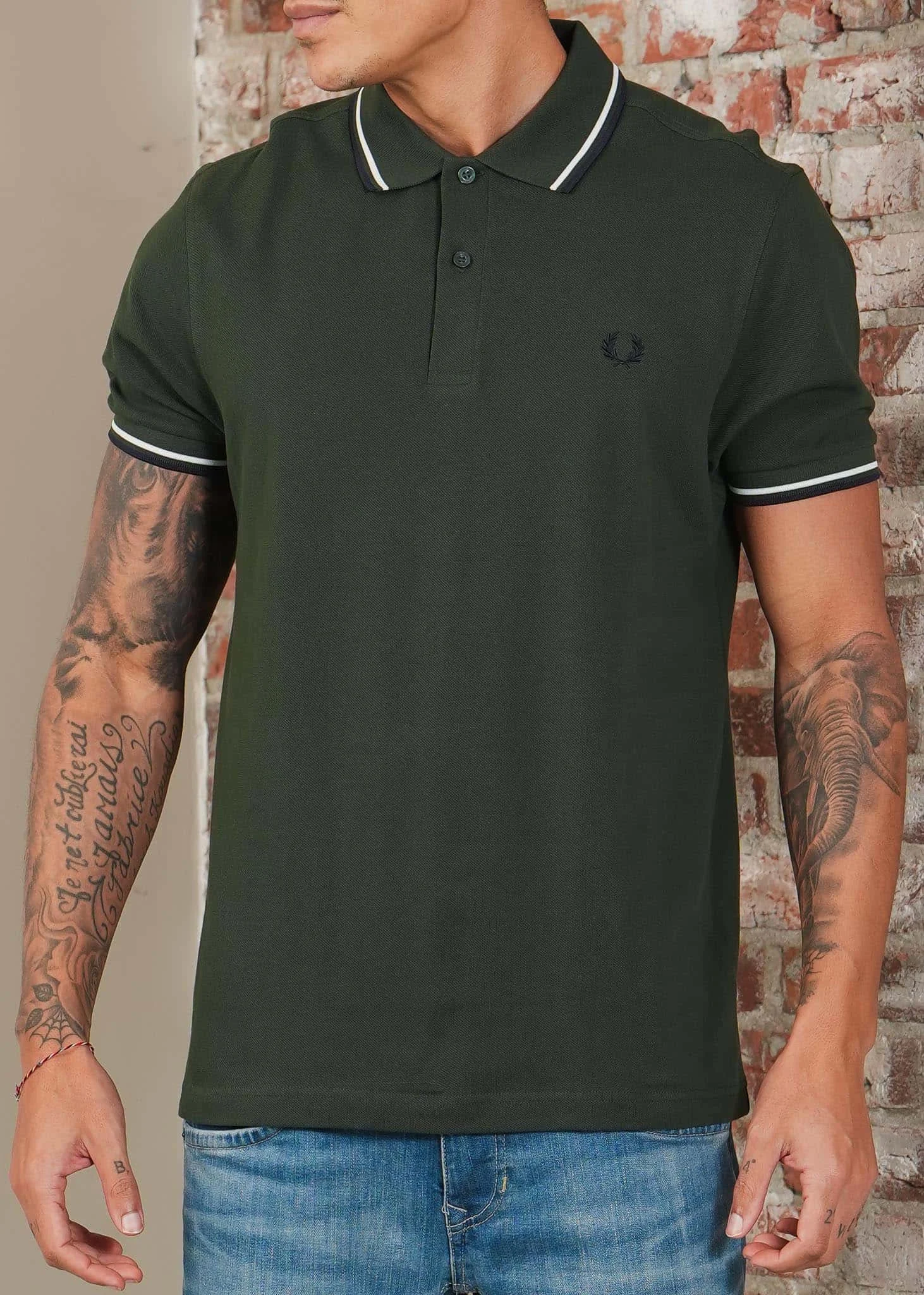 Twin tipped fred perry shirt - crtgrn snwt nvy