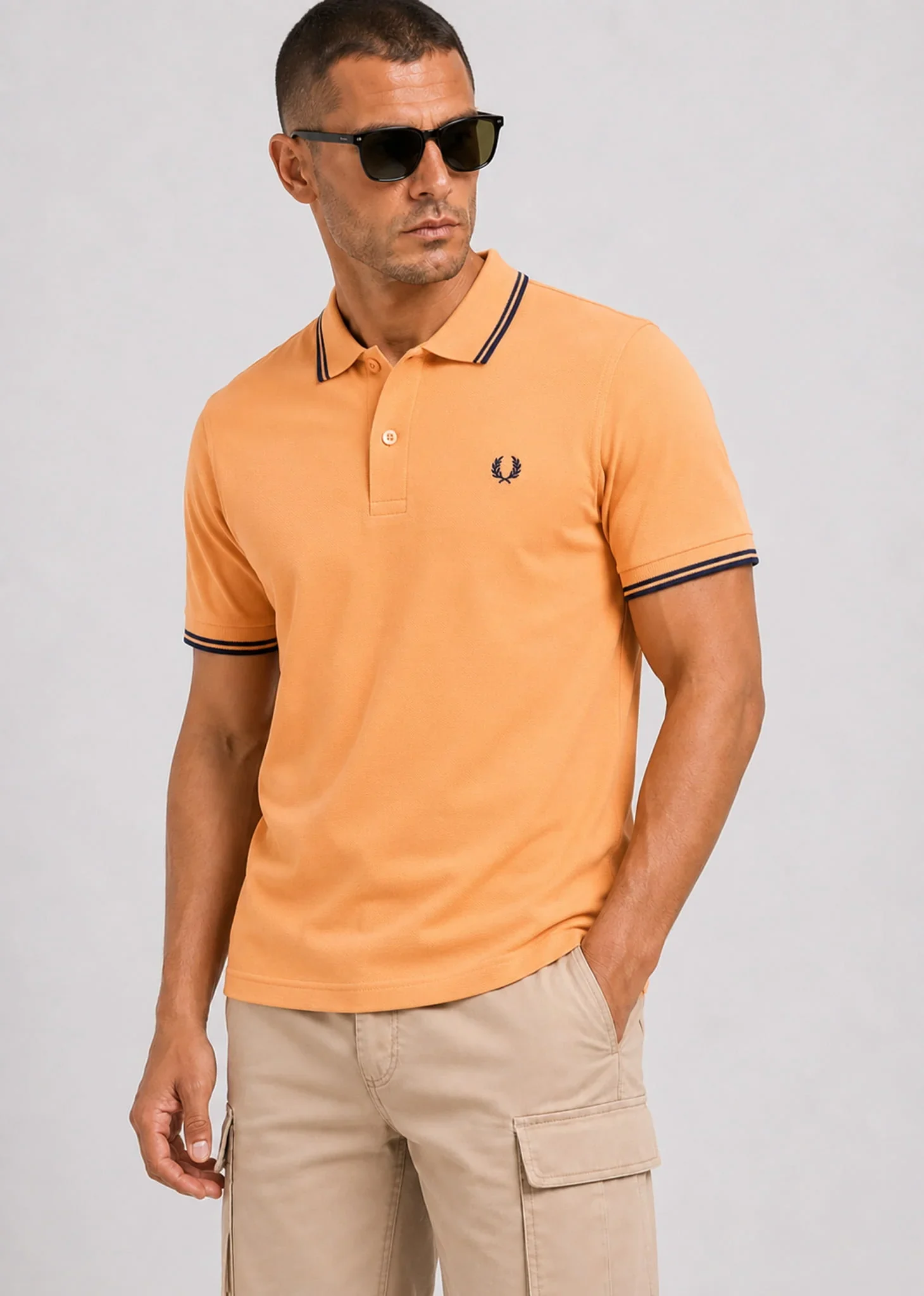 Twin tipped fred perry shirt - peach french navy french navy