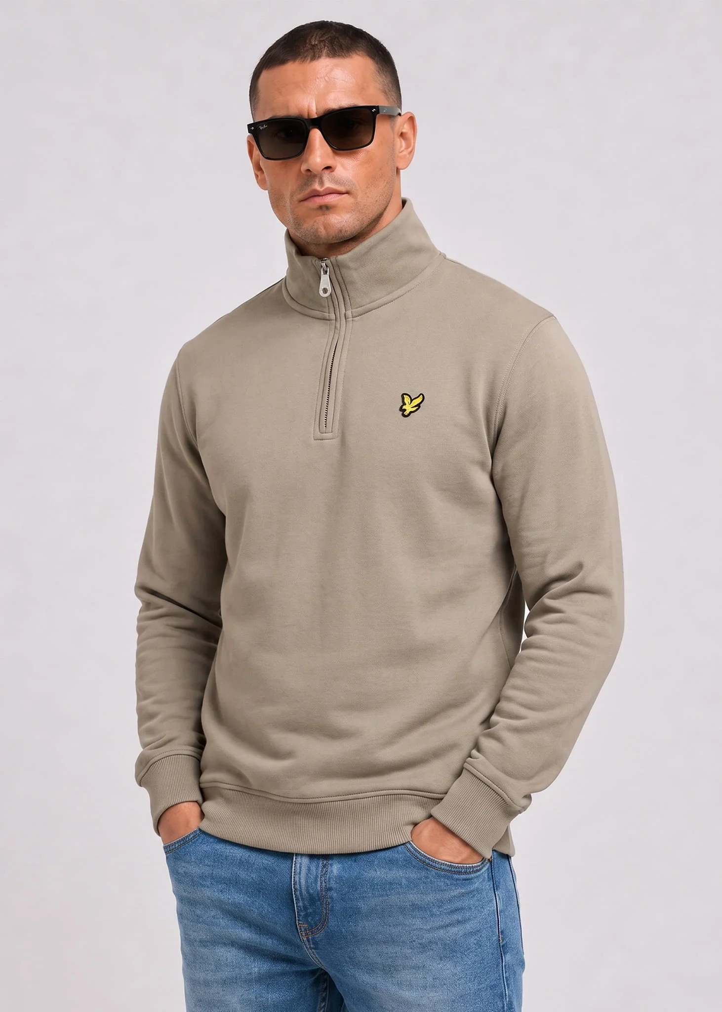 Loopback quarter zip sweat - khaki ash