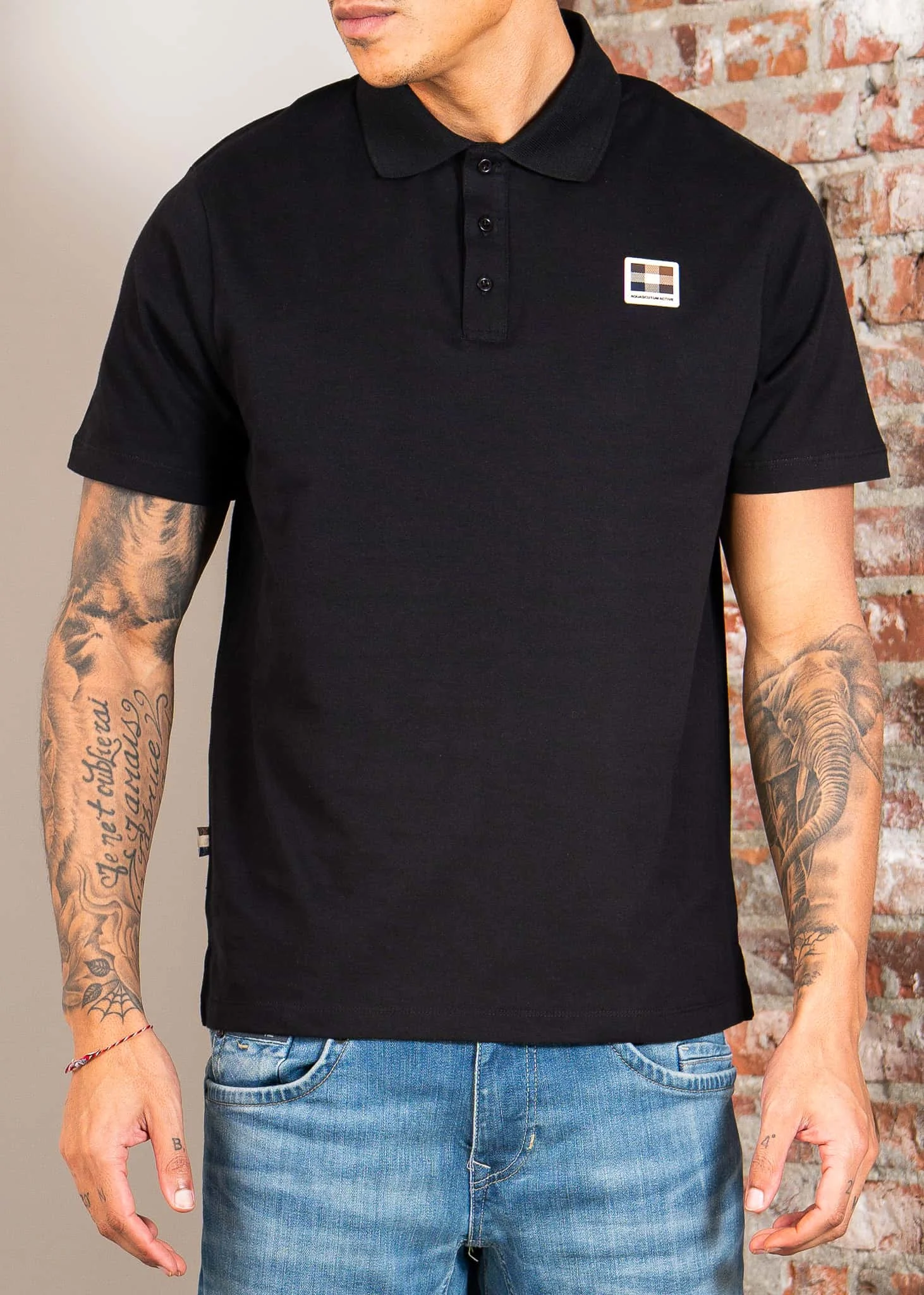 Stretch piqué badge polo - black