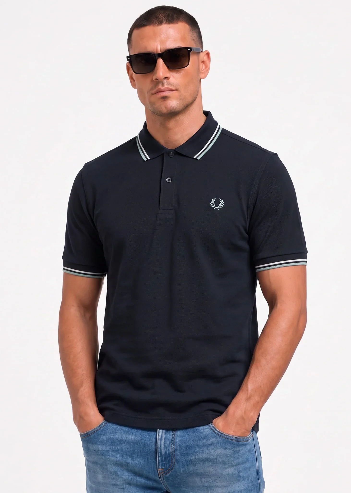 Twin tipped polo - navy ecru silver blue