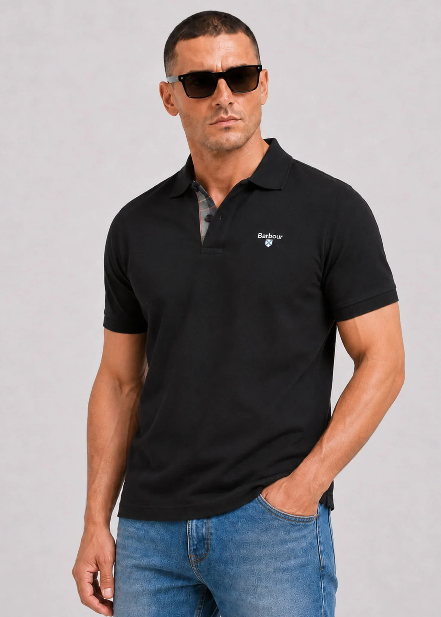 Barbour tartan pique tailored polo shirt - black modern