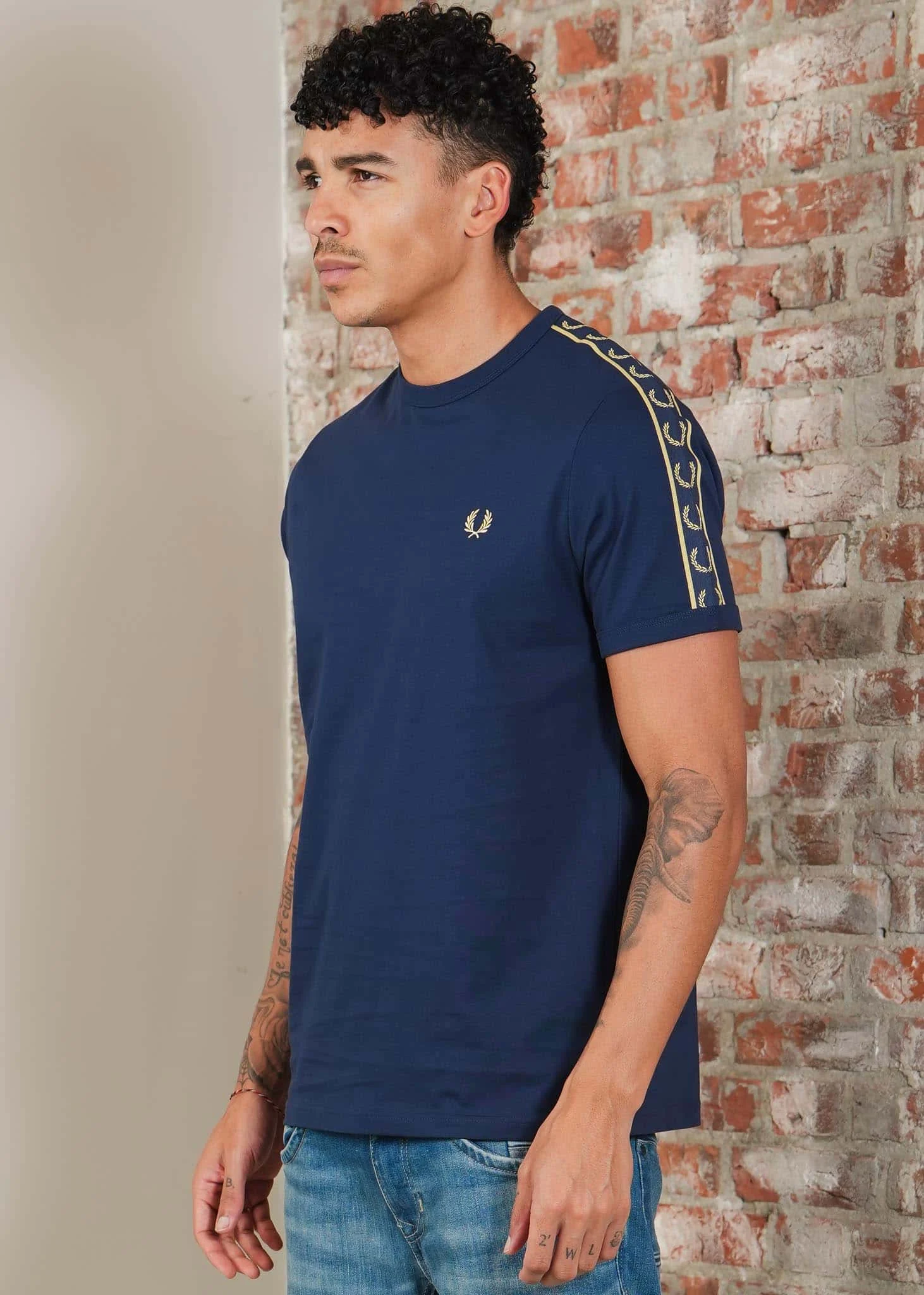 Contrast tape ringer t-shirt - tennis blue champagne