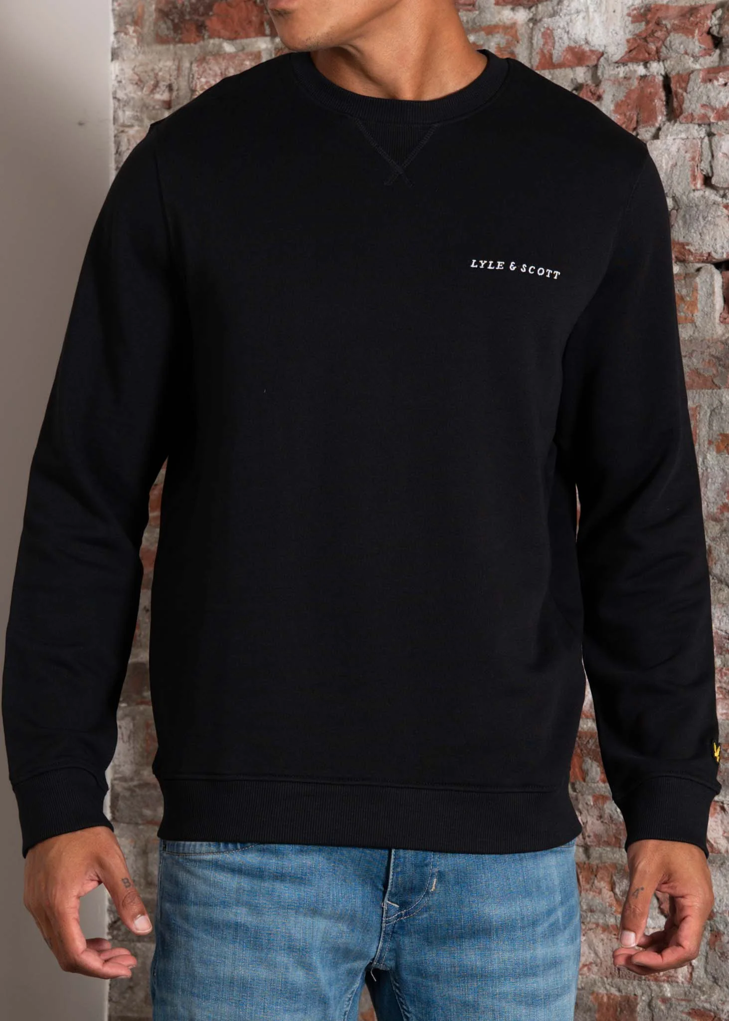 Loopback embroidered crew neck sweatshirt - jet black white